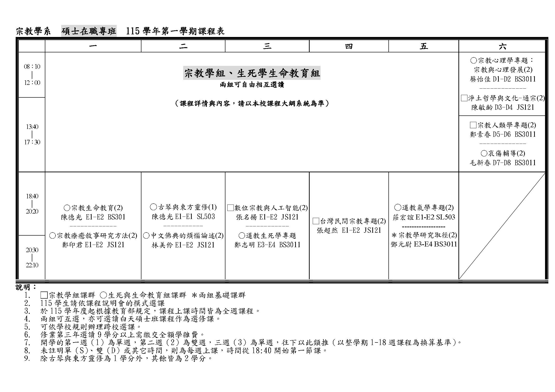 115學年課程表 宗教碩士在職專班 審核完整版 頁面 1